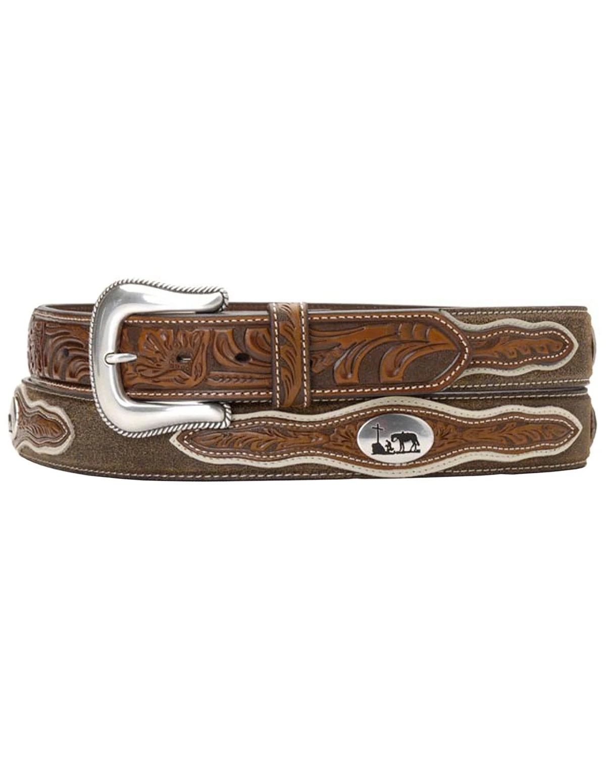 Nocona Cowboy Prayer Concho Tooled Billets Belt 1 Nocona Cowboy Prayer Concho Tooled Billets Belt