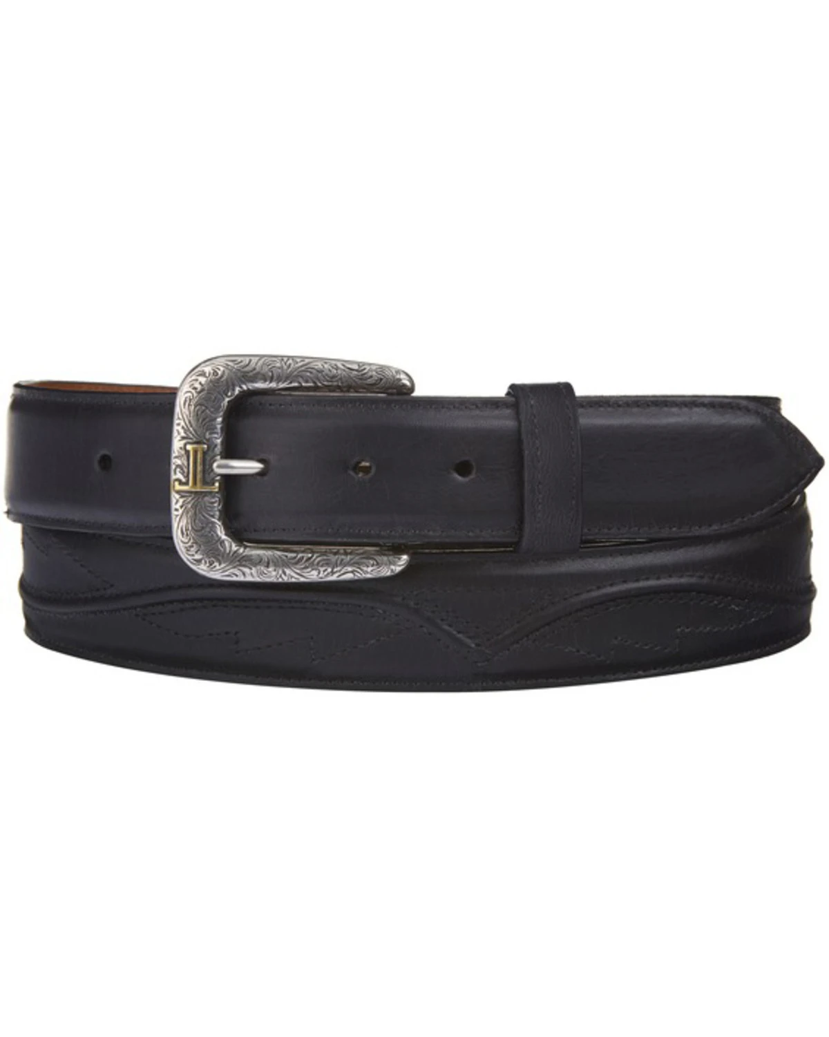 Lucchese Men's Black Calf Leather Seville Stitch Belt 1 Lucchese Men's Black Calf Leather Seville Stitch Belt