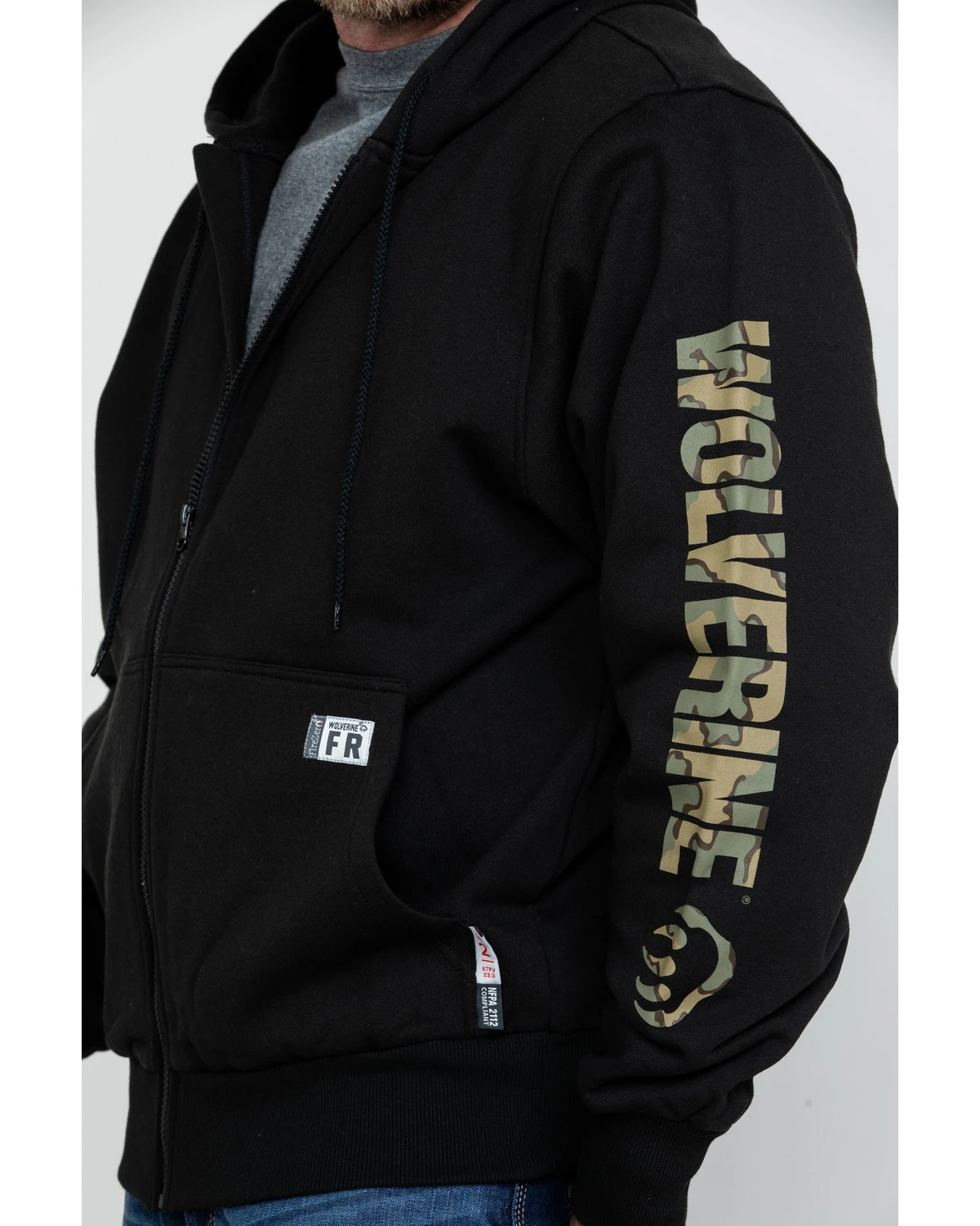 Wolverine Men's FR Logo Sleeve Zip-Up Work Hoodie 4 Wolverine Men's FR Logo Sleeve Zip-Up Work Hoodie - Image 4