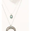 Prime Time Jewelry Women's Silver Crescent Horn & Turquoise Pendant Layered Necklace Set