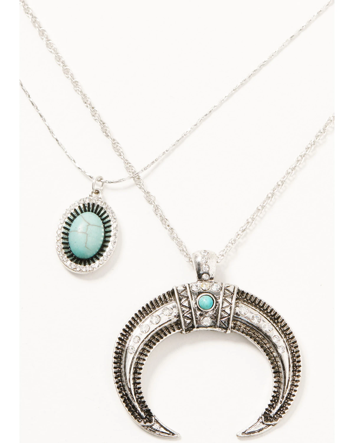Prime Time Jewelry Women's Silver Crescent Horn & Turquoise Pendant Layered Necklace Set 2 Prime Time Jewelry Women's Silver Crescent Horn & Turquoise Pendant Layered Necklace Set - Image 2