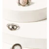 Prime Time Jewelry Women's Pink Marble & Silver Statement Ring Set