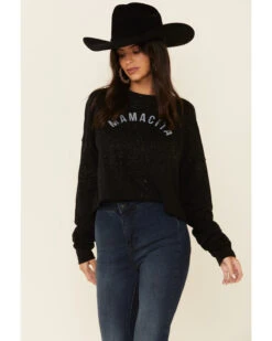 Ruby's Rubbish Women's Bleach Splatter Mamacita Graphic Cropped Pullover Sweatshirt -Western Cowboy Equipment Store 2000337414 001 P3
