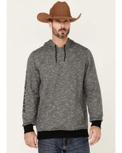 Cody James Men's Heather Black Embroidered Logo Sleeve Pullover Hooded Sweatshirt