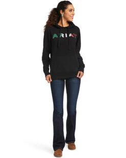 Ariat Women's Black R.E.A.L Mexico Embroidered Logo Pullover Hoodie - Plus -Western Cowboy Equipment Store 2000347975 001 P4