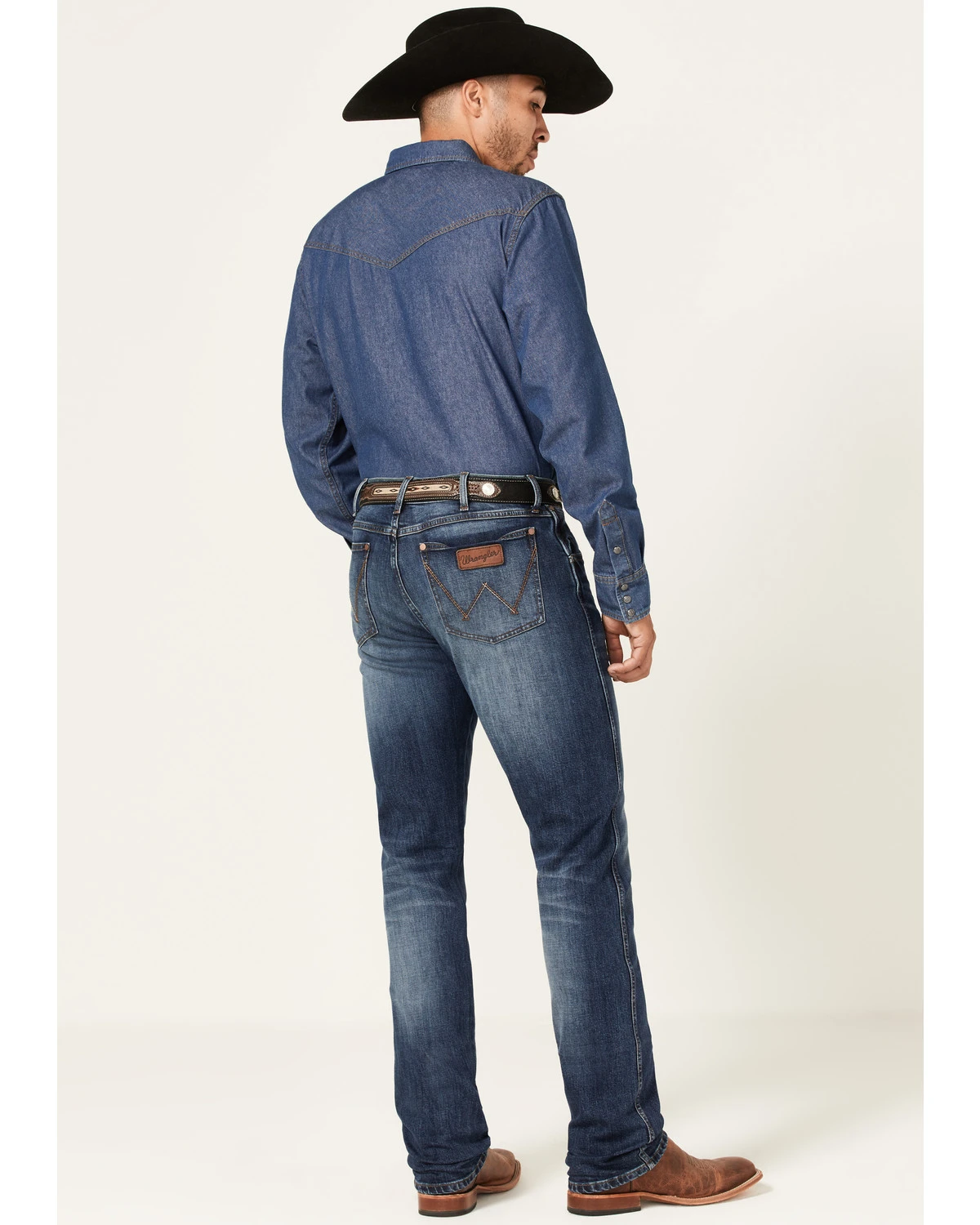 Wrangler Retro Men's Ranch Med Dark Wash Stretch Slim Straight Jeans 3 Wrangler Retro Men's Ranch Med Dark Wash Stretch Slim Straight Jeans - Image 3