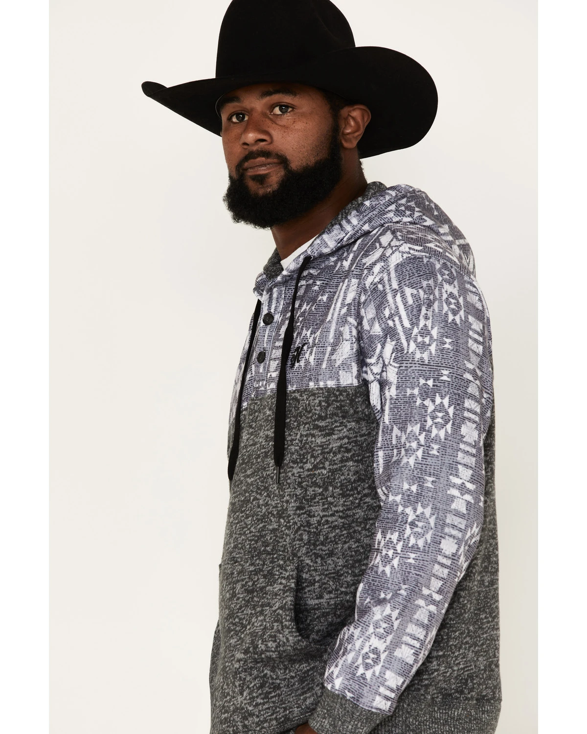 Hooey Men's Heathered Southwestern Print 1/4 Button Down Hooded Pullover 2 Hooey Men's Heathered Southwestern Print 1/4 Button Down Hooded Pullover - Image 2