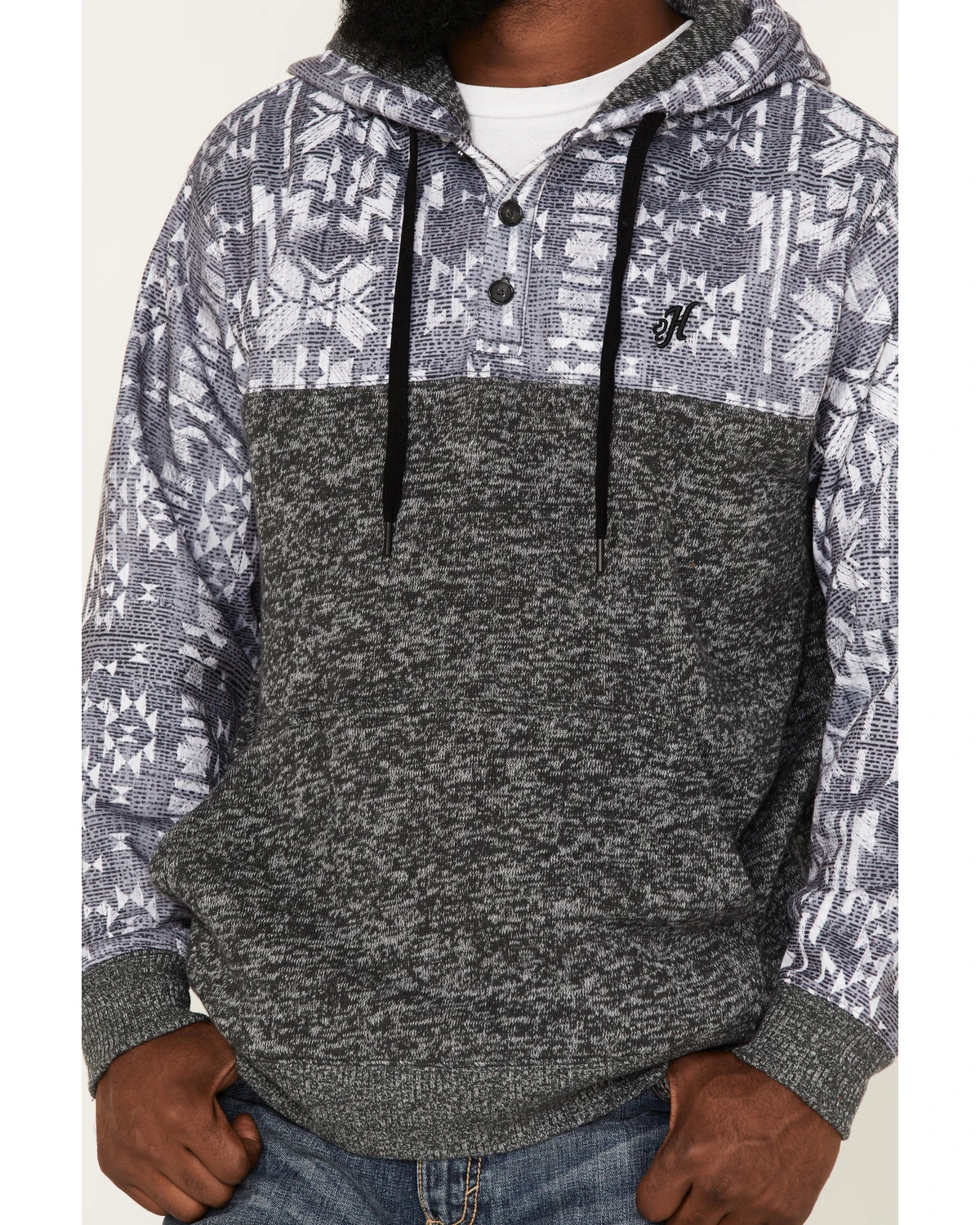 Hooey Men's Heathered Southwestern Print 1/4 Button Down Hooded Pullover 3 Hooey Men's Heathered Southwestern Print 1/4 Button Down Hooded Pullover - Image 3