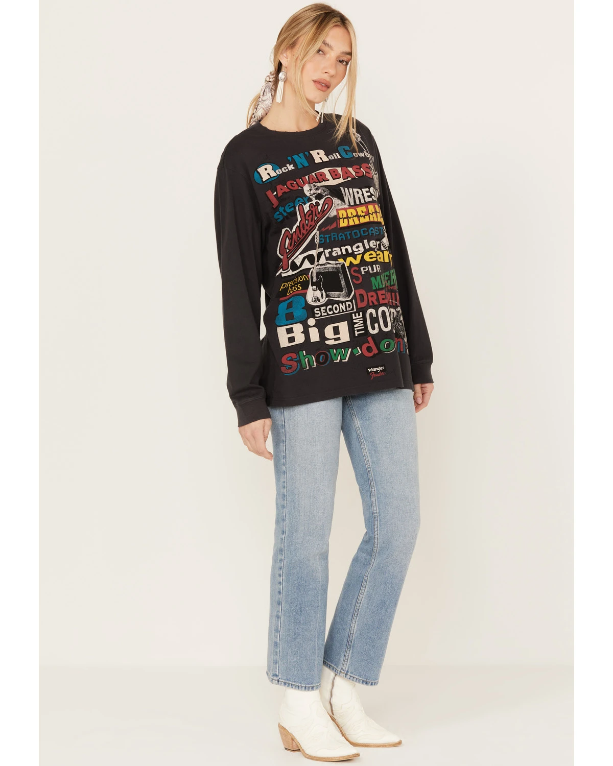 Wrangler X Fender Women's Collage Graphic Sweatshirt 1 Wrangler X Fender Women's Collage Graphic Sweatshirt