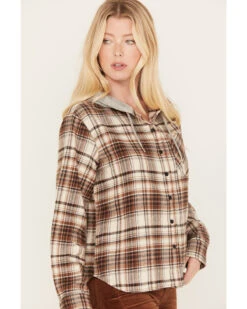 Cleo + Wolf Women's Tau Plaid Print Hooded Flannel Long Sleeve Shirt -Western Cowboy Equipment Store 2000382956 251 P2