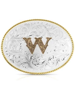 Montana Silversmiths Classic Western Oval Two-Tone Initial Belt Buckle - W